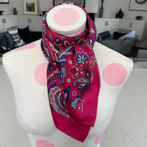 Lulla Collection Fashion Acc Paisley Print Poly Scarf Pink Blue Red Wht Sz OS